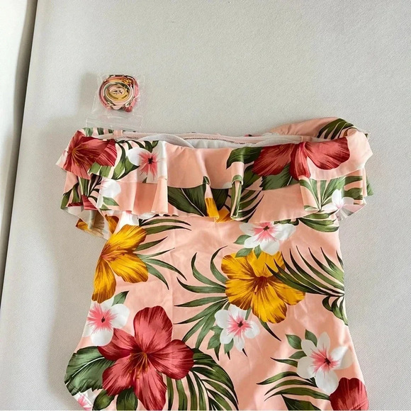 Flounce Front One Piece Swimsuit Kona Sol Hawaiian Floral Removeable Straps - Picture 6 of 15